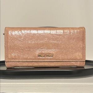 Miu Miu Nude Blush Croc-Embossed Wallet
